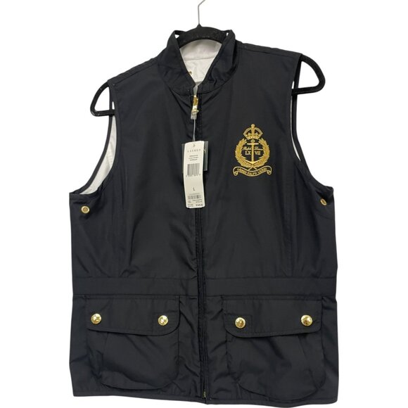 Lauren Ralph Lauren Womens Vest Large L White Black Reversible Crest logo NWT - Picture 1 of 10